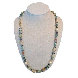 Vintage OLEG CASSINI OLCI Signed multicolor colorful beads Faux Pearl bead 28"